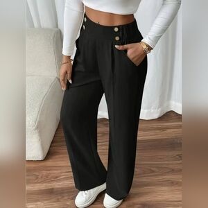 Chic Black Wide-Leg Women's High-Waisted Pants